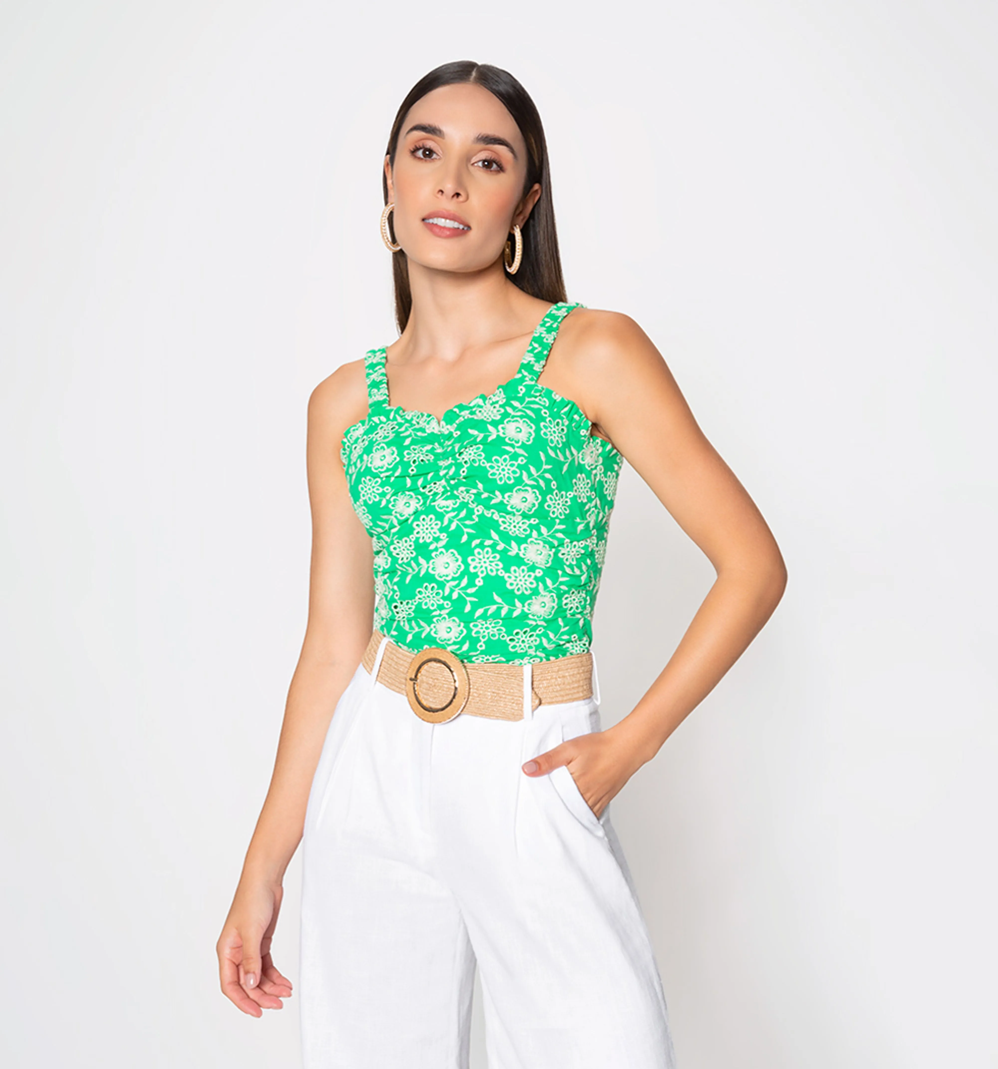 Blusa de tiras con elastico y surcido en