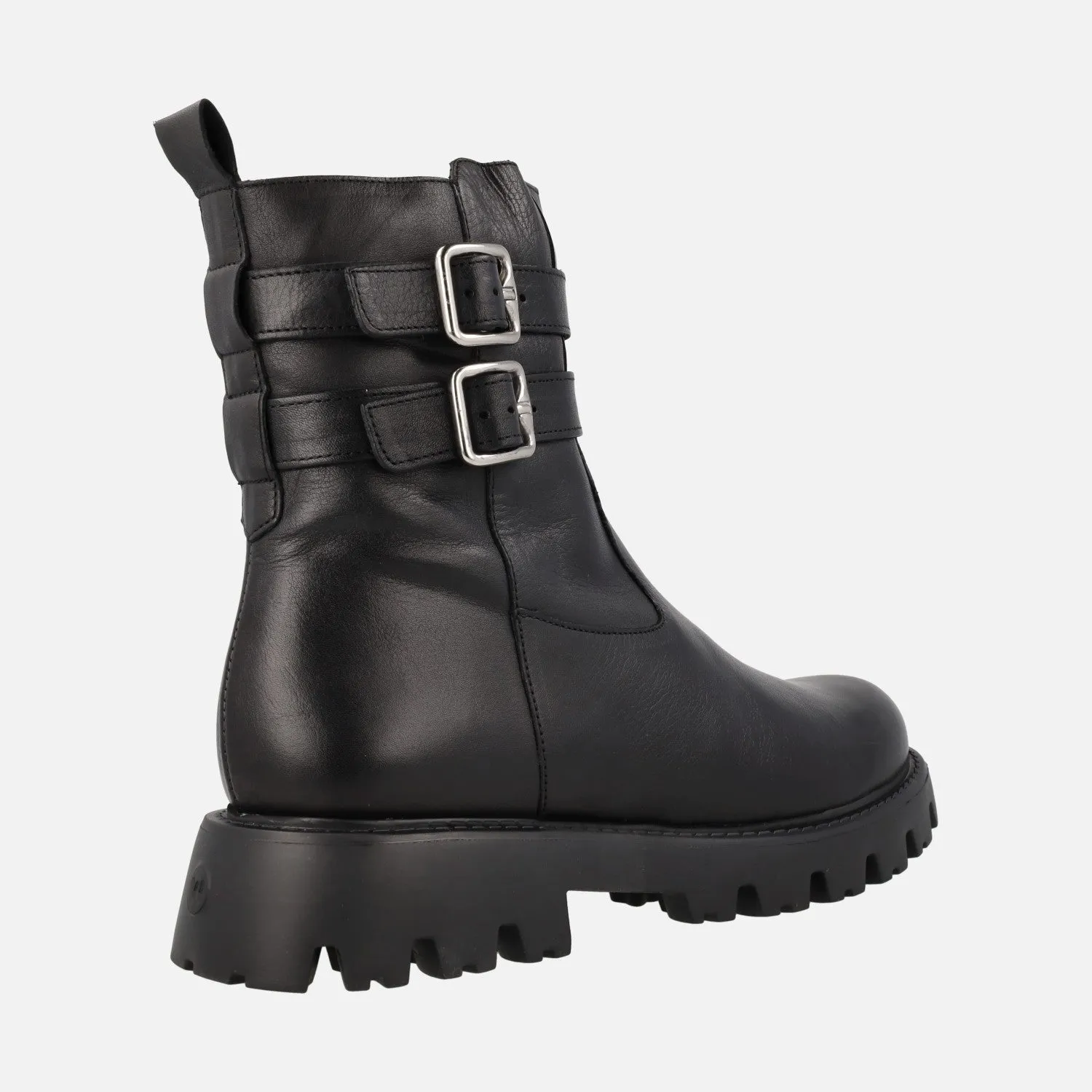 Botines negros de piel con hebillas y piso track