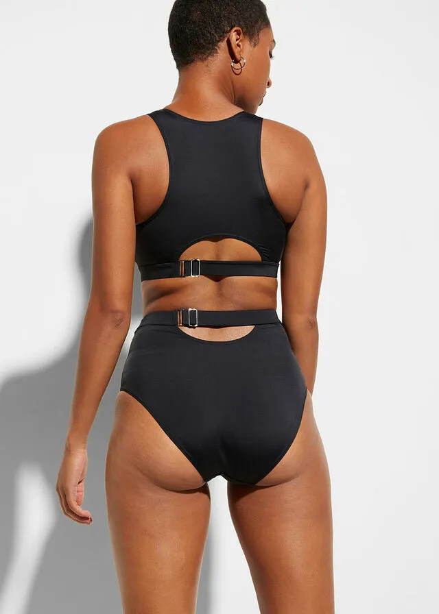 Braguita de bikini de tiro alto de poliamida reciclada con ancho ajustable Negro