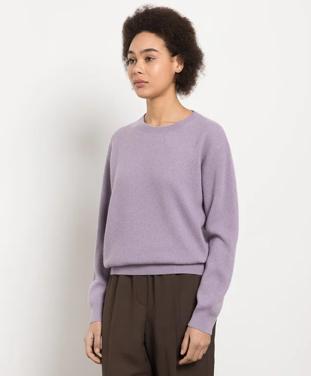 Brunello Cucinelli Purple cashmere sweater with monil chain