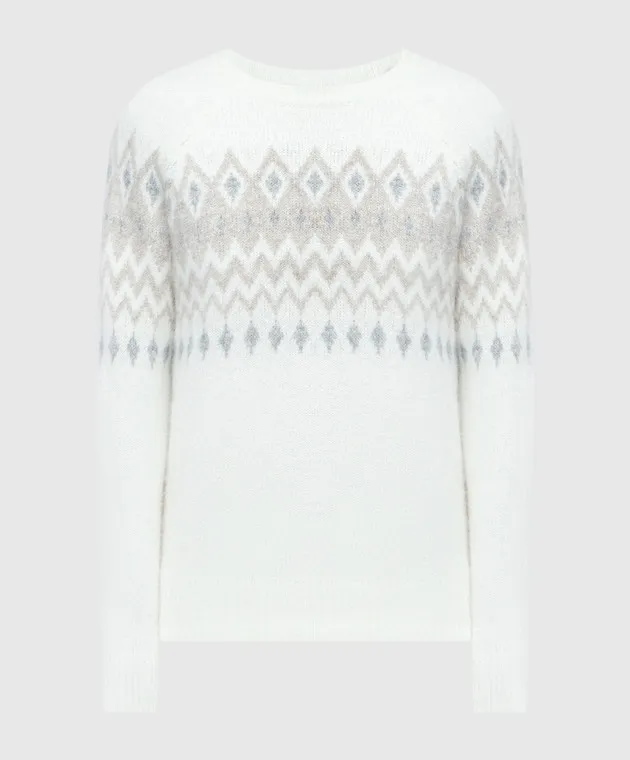 Brunello Cucinelli White sweater with a geometric pattern