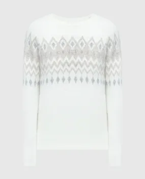 Brunello Cucinelli White sweater with a geometric pattern