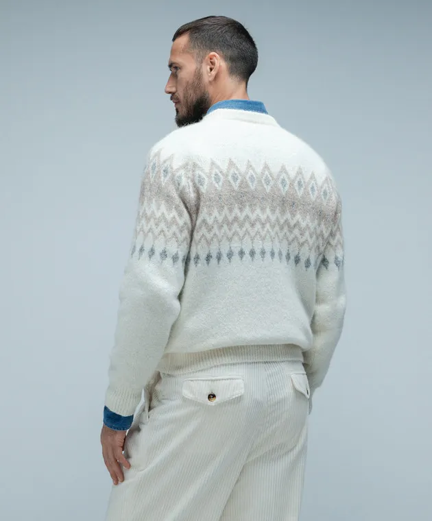 Brunello Cucinelli White sweater with a geometric pattern