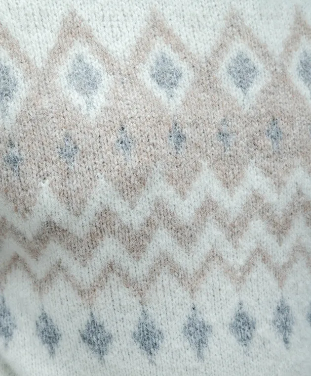 Brunello Cucinelli White sweater with a geometric pattern