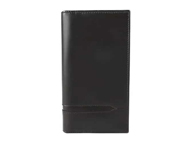 Bulgari Billetera bi-fold de cuero marrón oscuro Bvlgari 