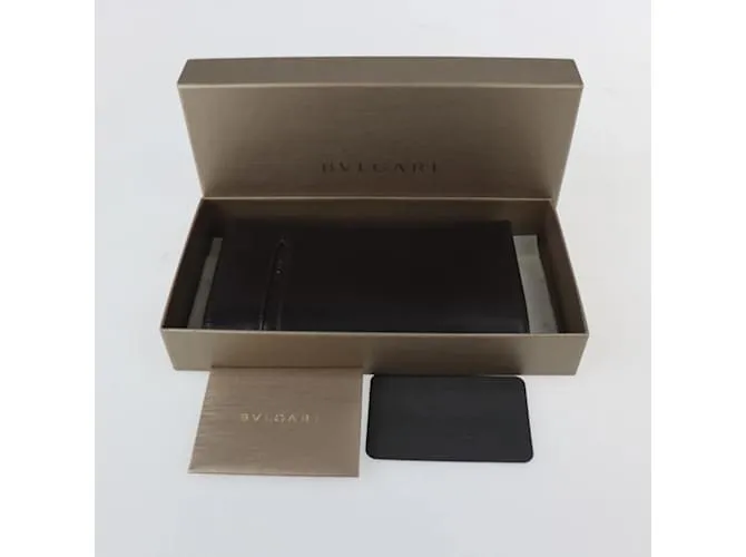 Bulgari Billetera bi-fold de cuero marrón oscuro Bvlgari 