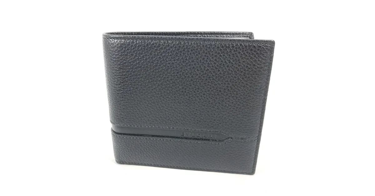 Bulgari Billetera bi-fold de cuero negro Bvlgari 