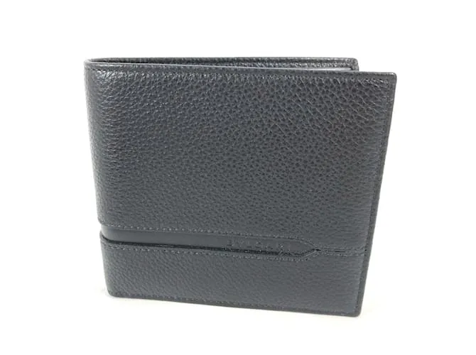 Bulgari Billetera bi-fold de cuero negro Bvlgari 