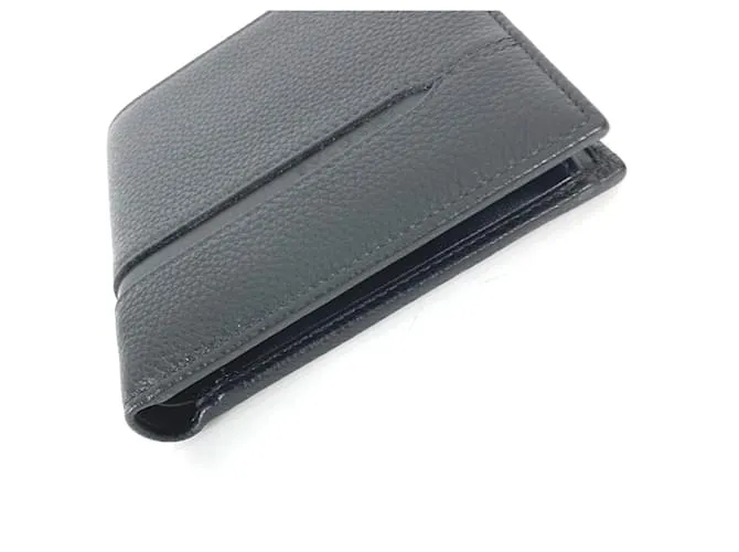 Bulgari Billetera bi-fold de cuero negro Bvlgari 