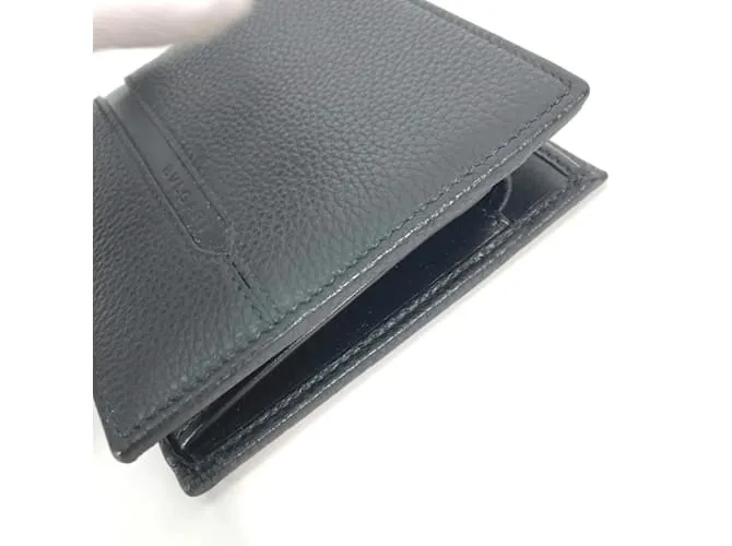 Bulgari Billetera bi-fold de cuero negro Bvlgari 