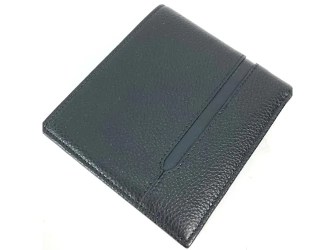 Bulgari Billetera bi-fold de cuero negro Bvlgari 