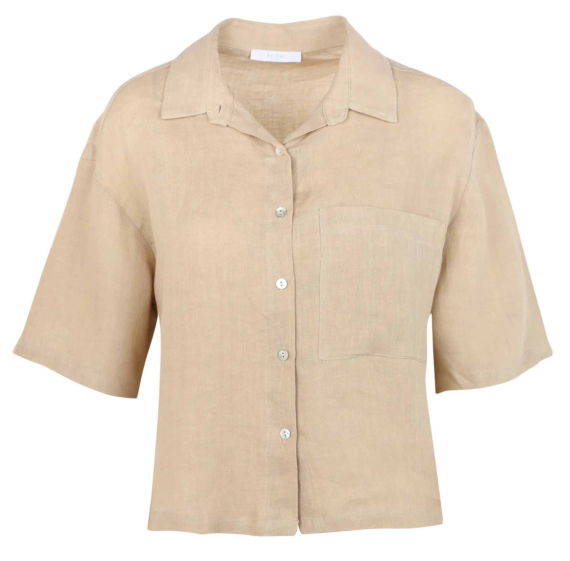 BY BAR CRIS - Camisa holgada de lino con cuello clásico en beige