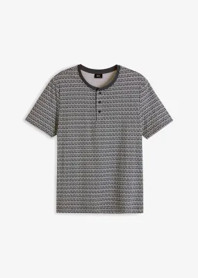 Camiseta con cuello henley Negro-blanco lana