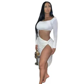 Celebrity same style elegant irregular skirt midriff-baring top