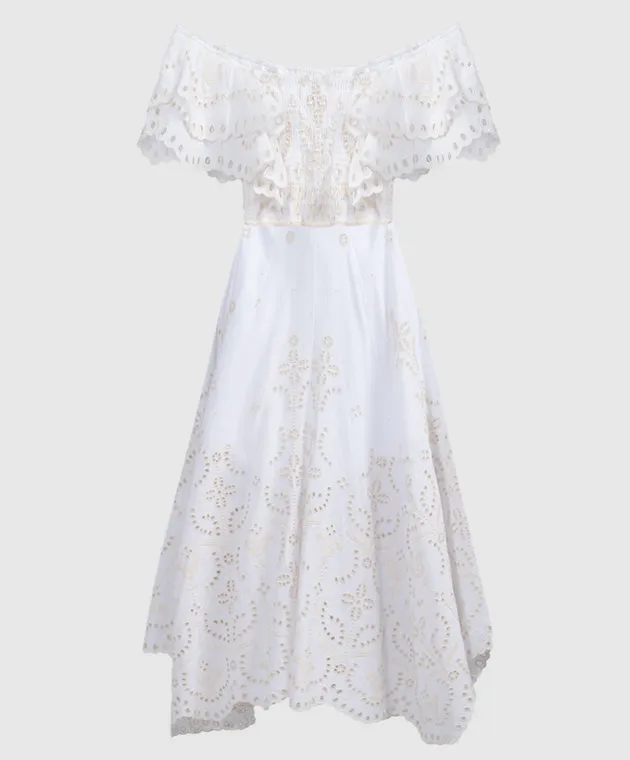 Charo Ruiz Sheen white midi dress with embroidery