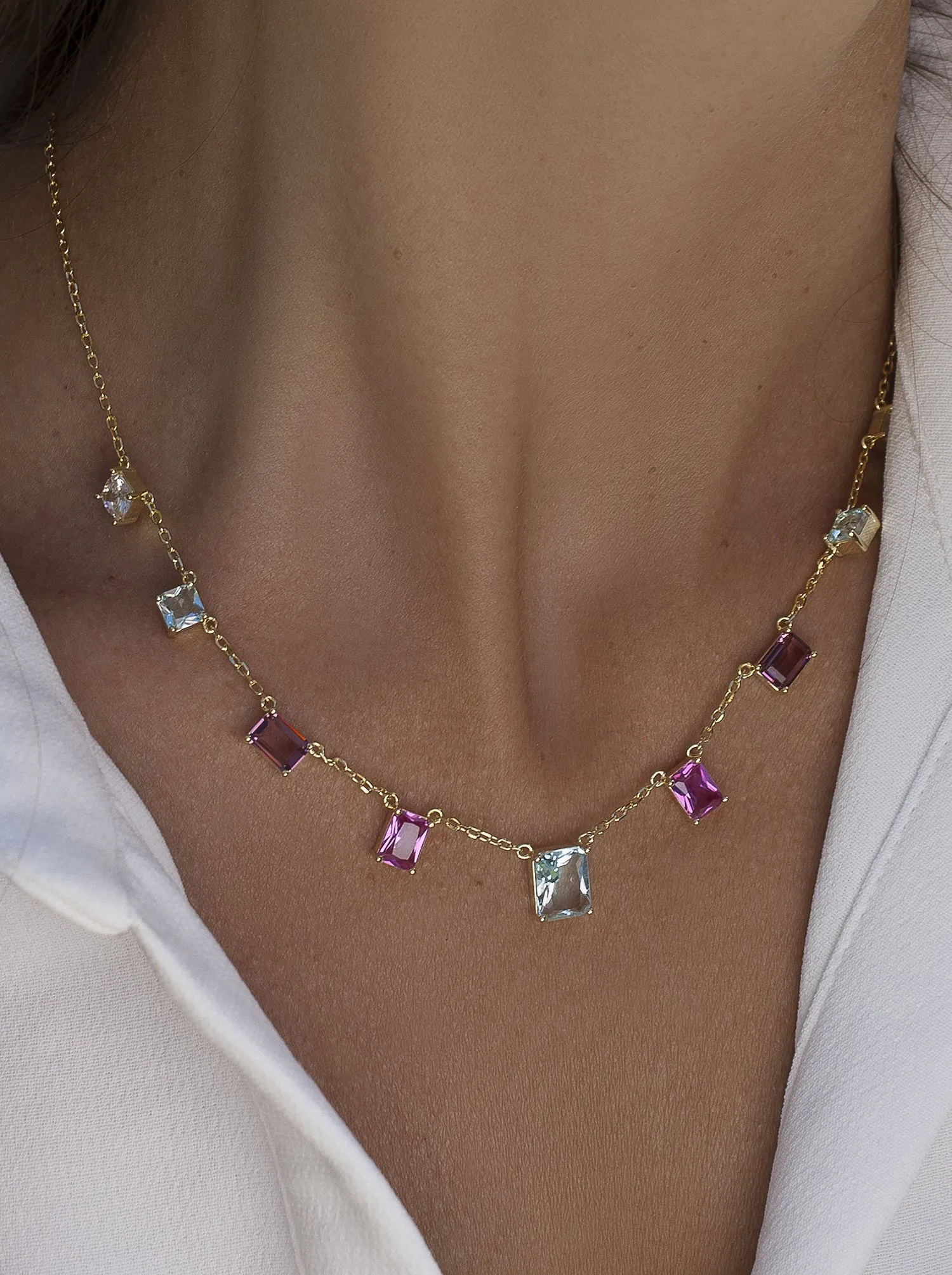 Collares con colgantes diseo piedras en tonos rosados