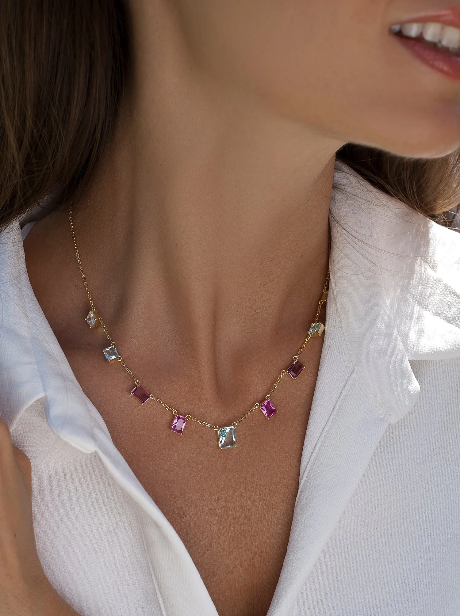 Collares con colgantes diseo piedras en tonos rosados