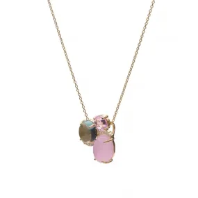 Collares con piedras de plata lisa bao rosa triple motivo rosa