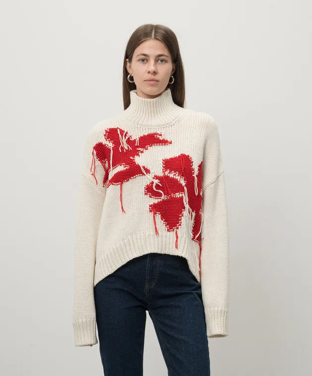 Dondup White Dolcevita sweater with patterned wool