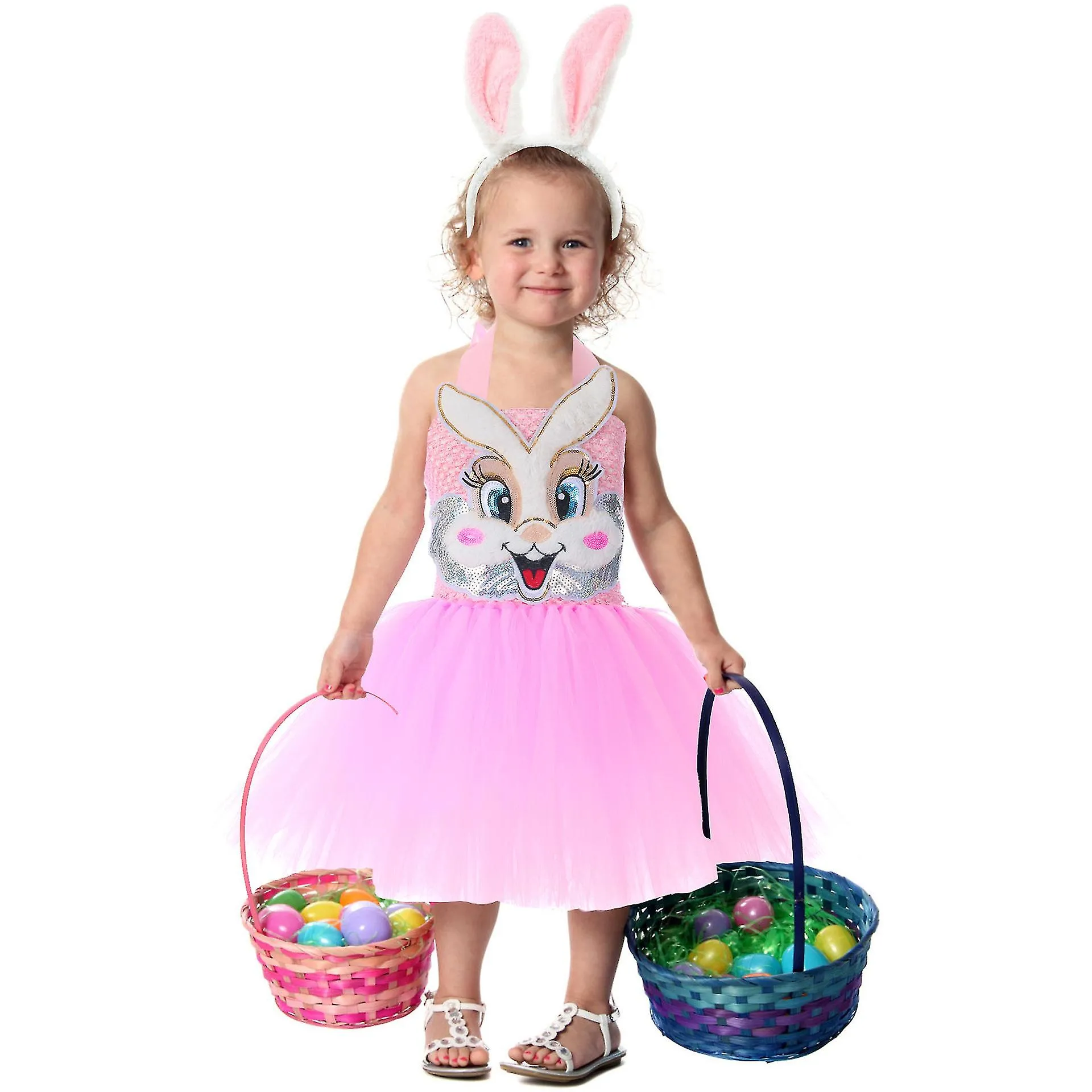 Dresses Children's Easter Sarong Cosplay Party Play Dress Bunny Dress + Hair Accessories