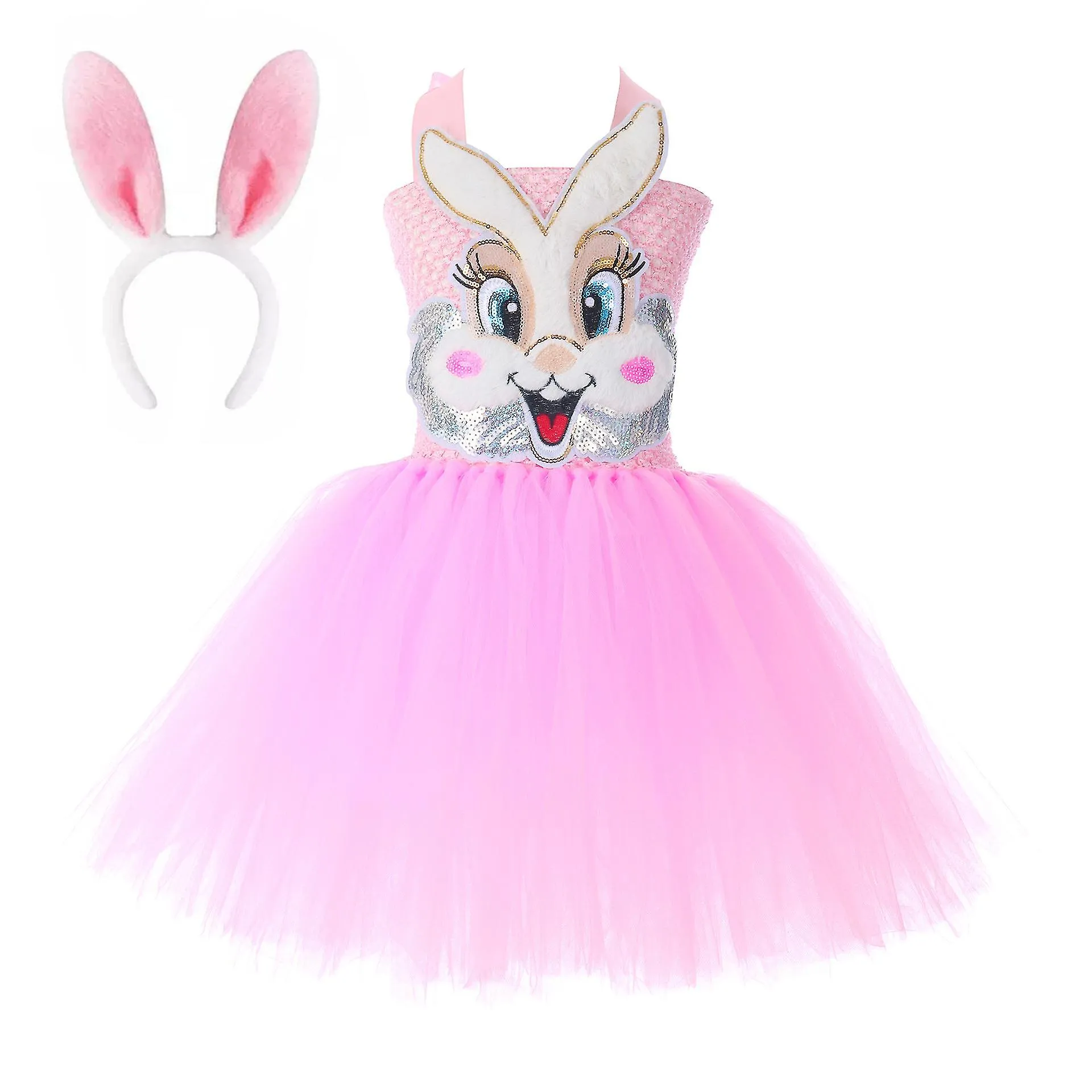 Dresses Children's Easter Sarong Cosplay Party Play Dress Bunny Dress + Hair Accessories