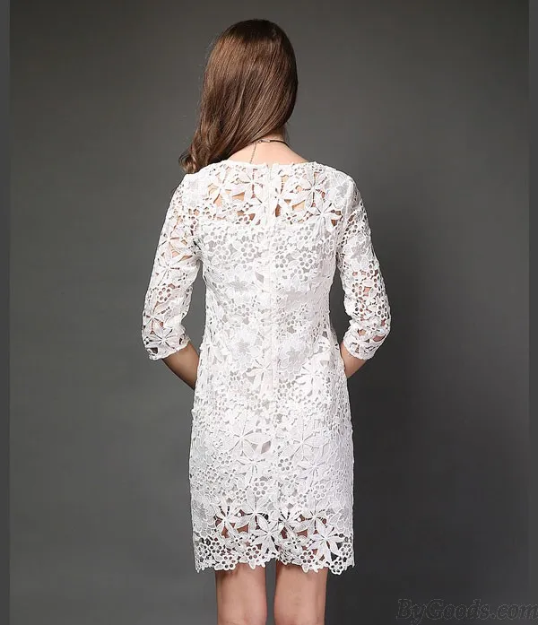 Elegant Flower Nail Beaded Lace Package Hip Slim Sleeve Dress