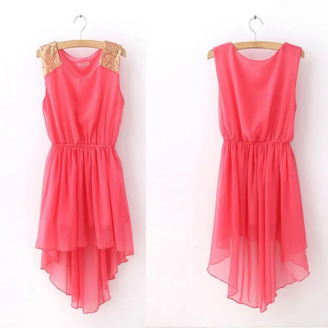 Elegant Sleeveless Chiffon Featuring Sequin Irregular Dress