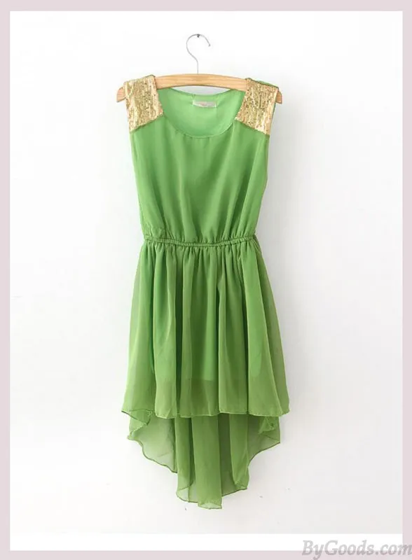 Elegant Sleeveless Chiffon Featuring Sequin Irregular Dress