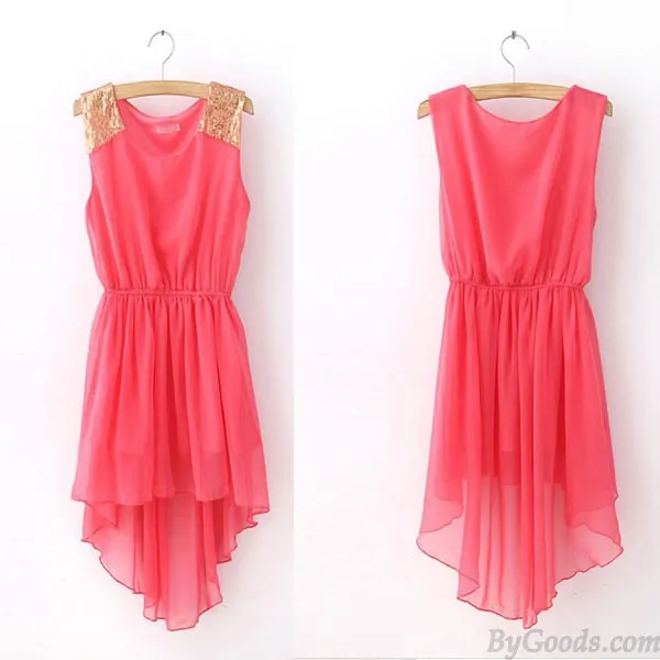 Elegant Sleeveless Chiffon Featuring Sequin Irregular Dress