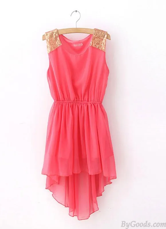 Elegant Sleeveless Chiffon Featuring Sequin Irregular Dress