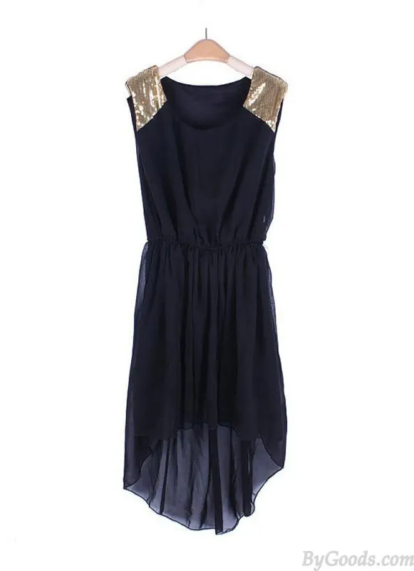 Elegant Sleeveless Chiffon Featuring Sequin Irregular Dress