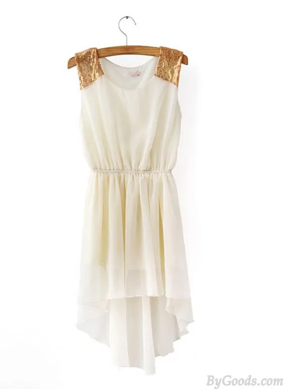 Elegant Sleeveless Chiffon Featuring Sequin Irregular Dress