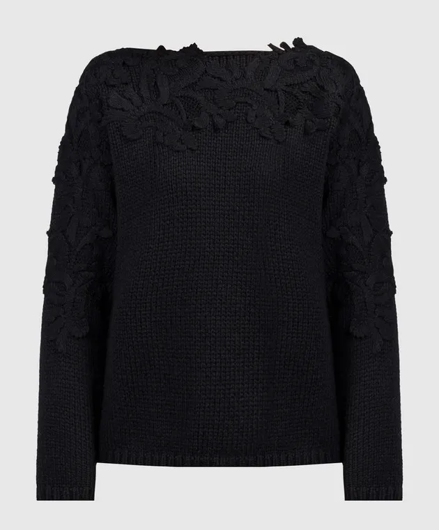 Ermanno Scervino Black wool sweater with lace