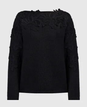 Ermanno Scervino Black wool sweater with lace