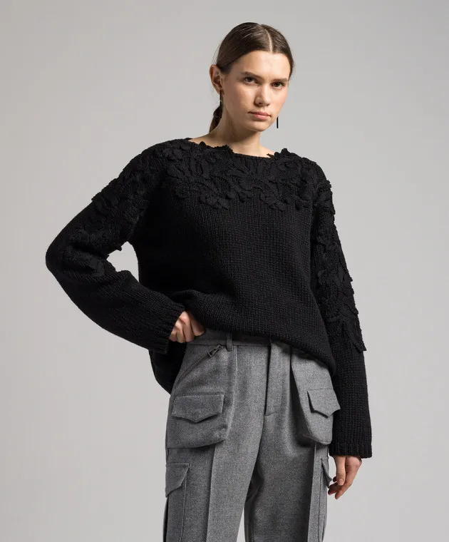 Ermanno Scervino Black wool sweater with lace