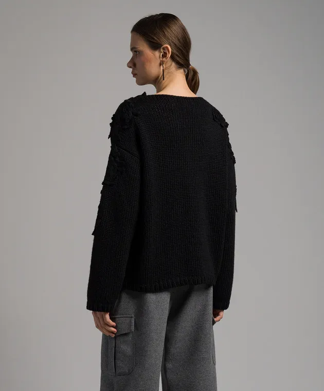 Ermanno Scervino Black wool sweater with lace