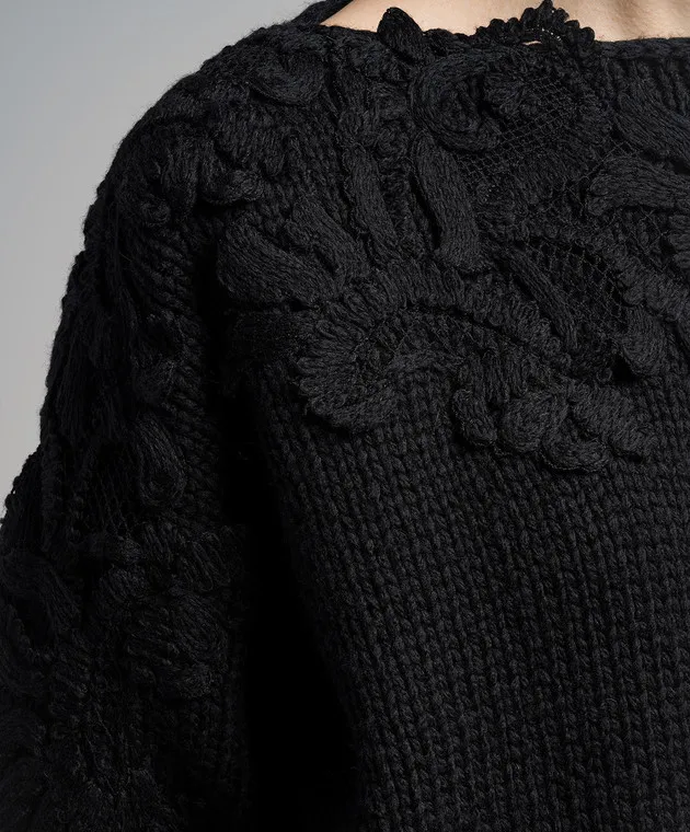 Ermanno Scervino Black wool sweater with lace