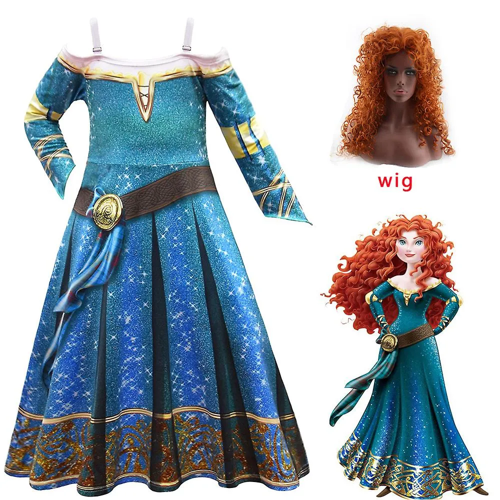 Girls Cosplay Dress New Spring Halloween Braver Legend Merida Cosplay Costume Girl Princess Carniva Dress Kids Clothes Vestidos