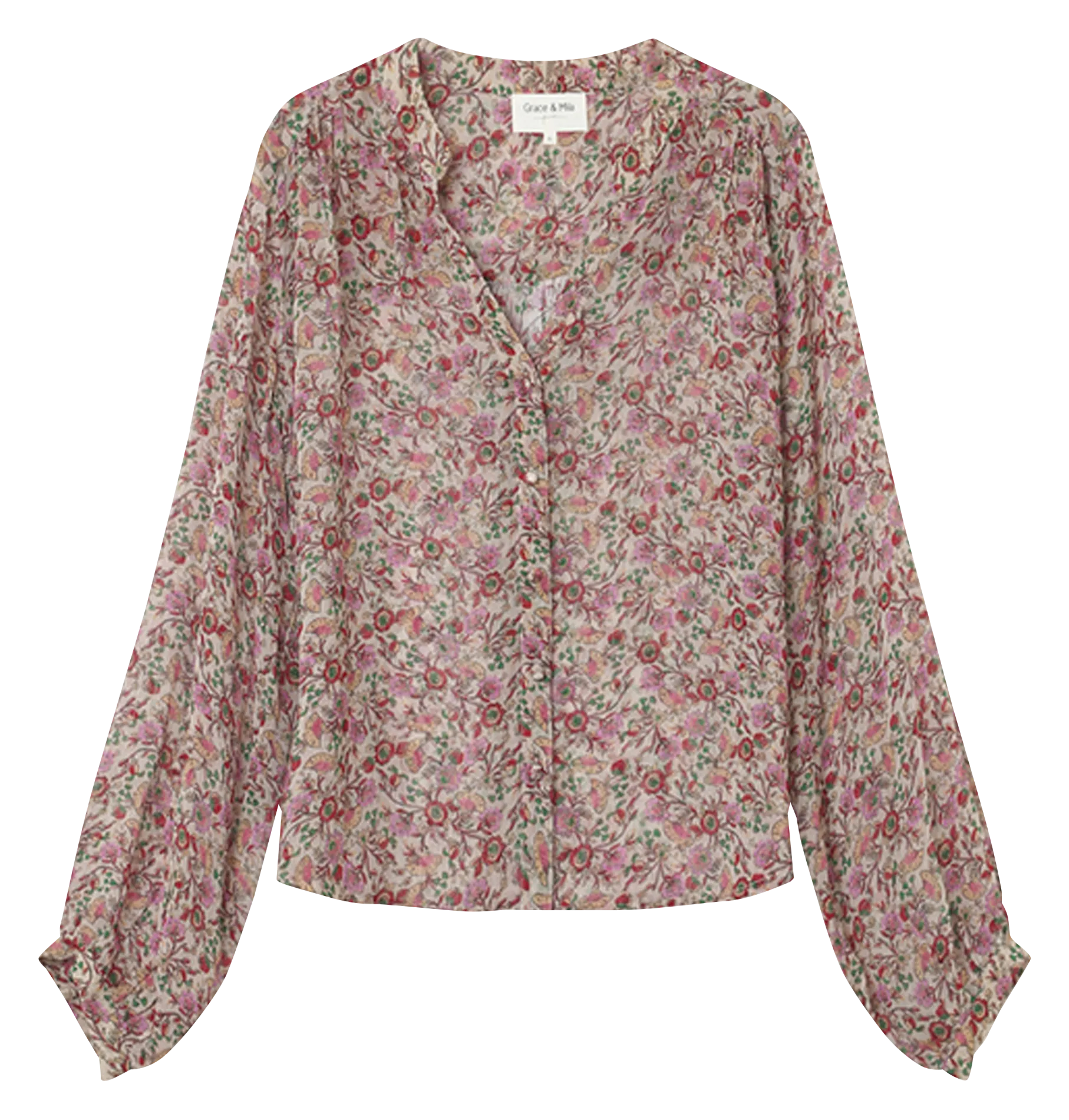 GRACE ET MILA MARJORIE - Camisa recta estampada con cuello de pico en blanco