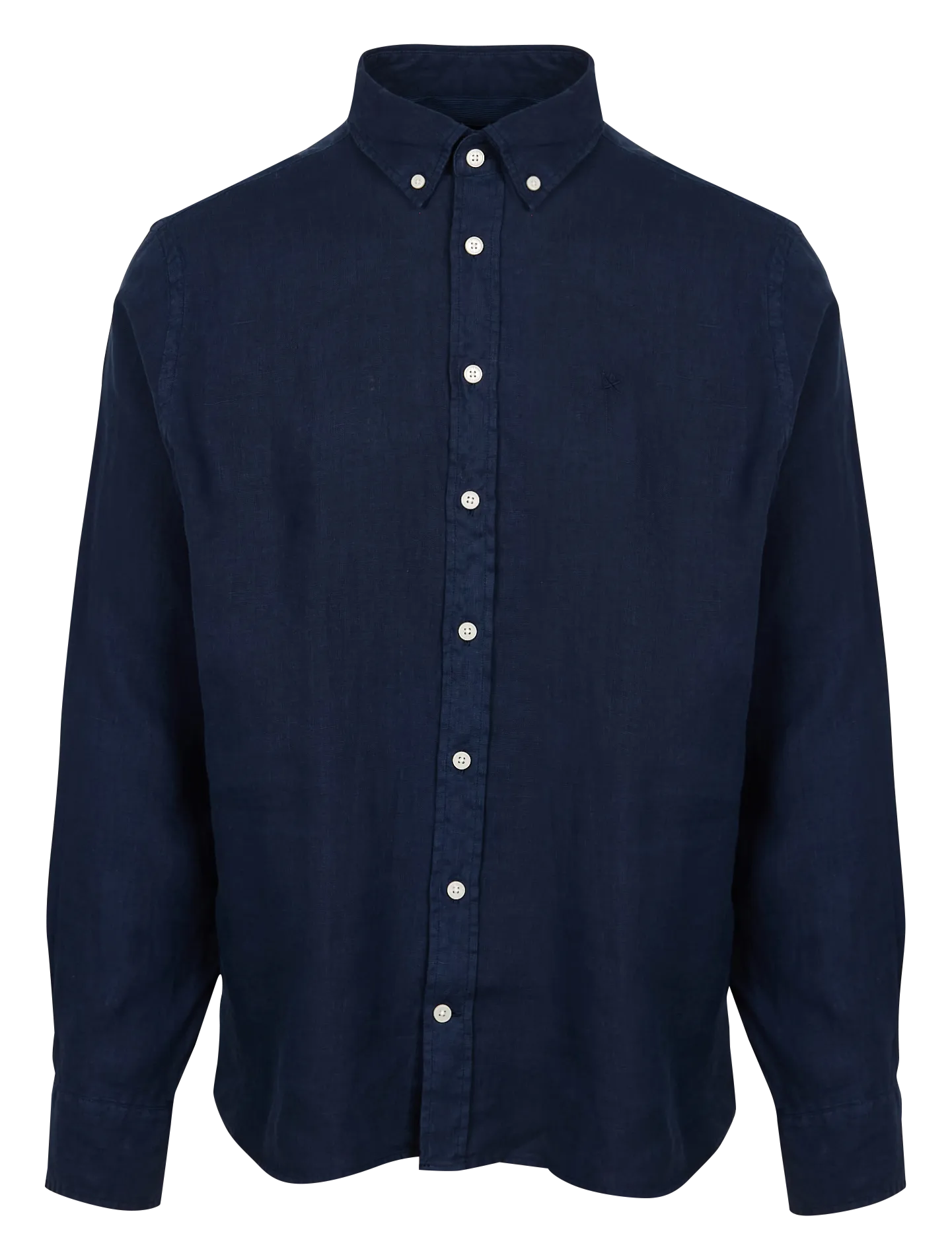 HACKETT Camisa de lino con cuello americano en azul