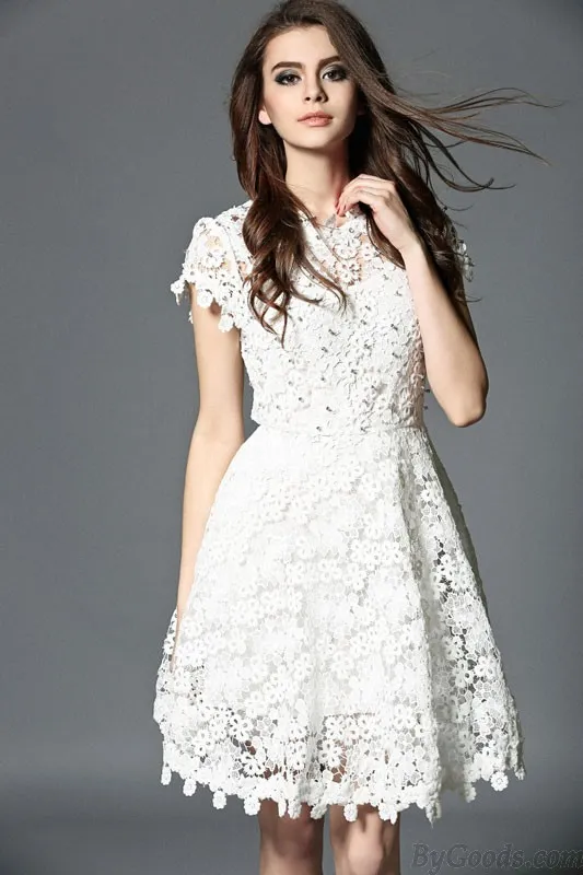  Hand-set Diamond Upscale Hollow Soluble Flowers Slim Dress Party Dress