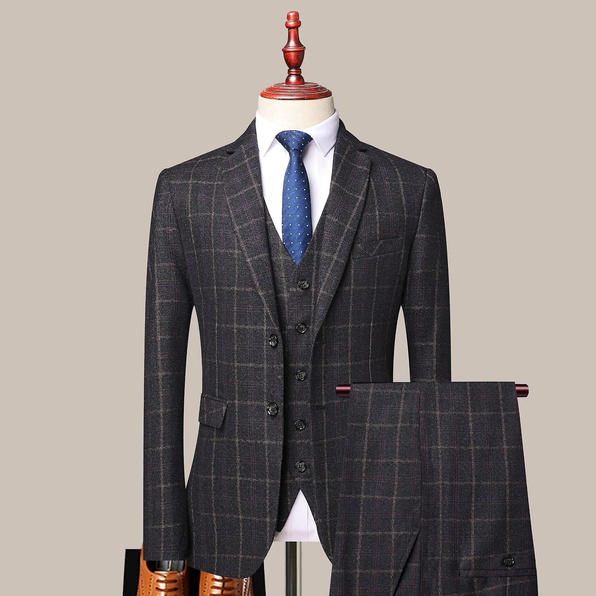 High Quality S-4xl (suit + Vest + Trousers) Fashion Business Plaid Suit Korean Version Slim British Style Suit Three-piece Suit