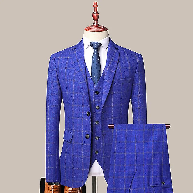 High Quality S-4xl (suit + Vest + Trousers) Fashion Business Plaid Suit Korean Version Slim British Style Suit Three-piece Suit