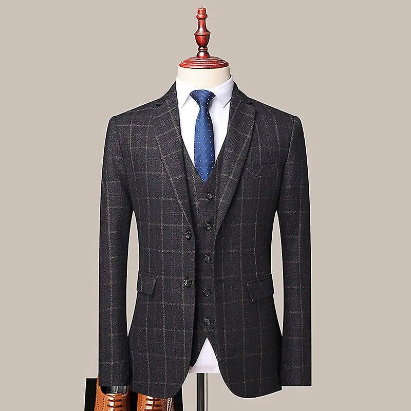 High Quality S-4xl (suit + Vest + Trousers) Fashion Business Plaid Suit Korean Version Slim British Style Suit Three-piece Suit