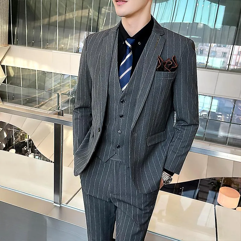 High Quality (suit + Vest + Trousers) British Style Fashion Business Work Party Wedding Men's Slim Suit Three-piece Suit