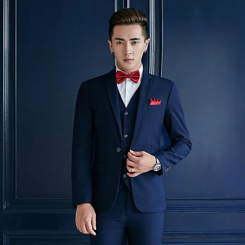 High Quality (suit + Vest + Trousers) Fashion Slim Elite Business Party Dress British Style Men's Formal Three-piece Suit