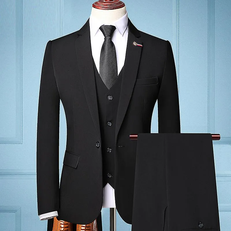 High Quality (suit + Vest + Trousers) Single Button Fashion Business Solid Color Gentleman Suit Korean Suit Three-piece Suit