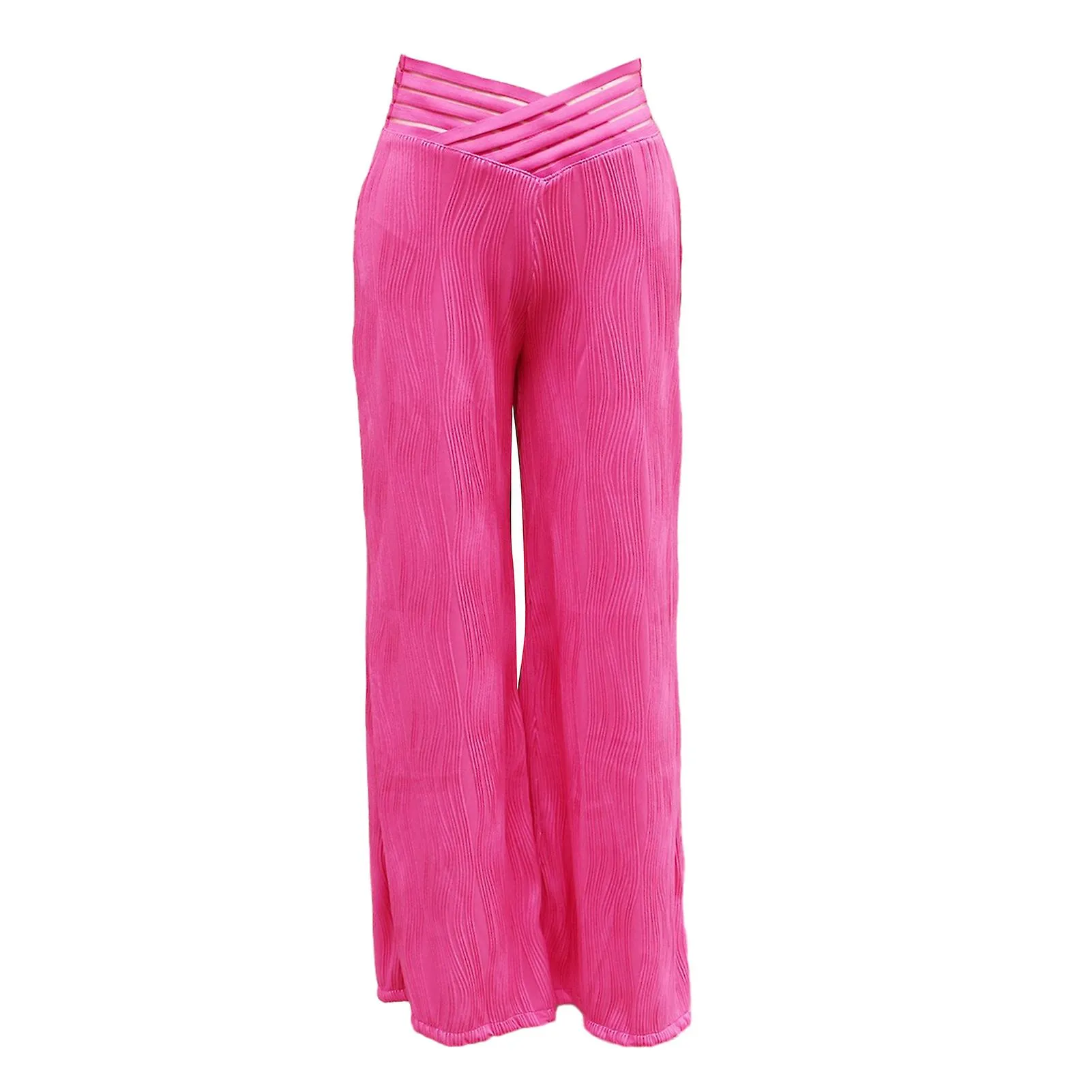 High Waist Long Wide Leg Pants with Water Ripple Comfortable Breathable Trousers for Work Commuting