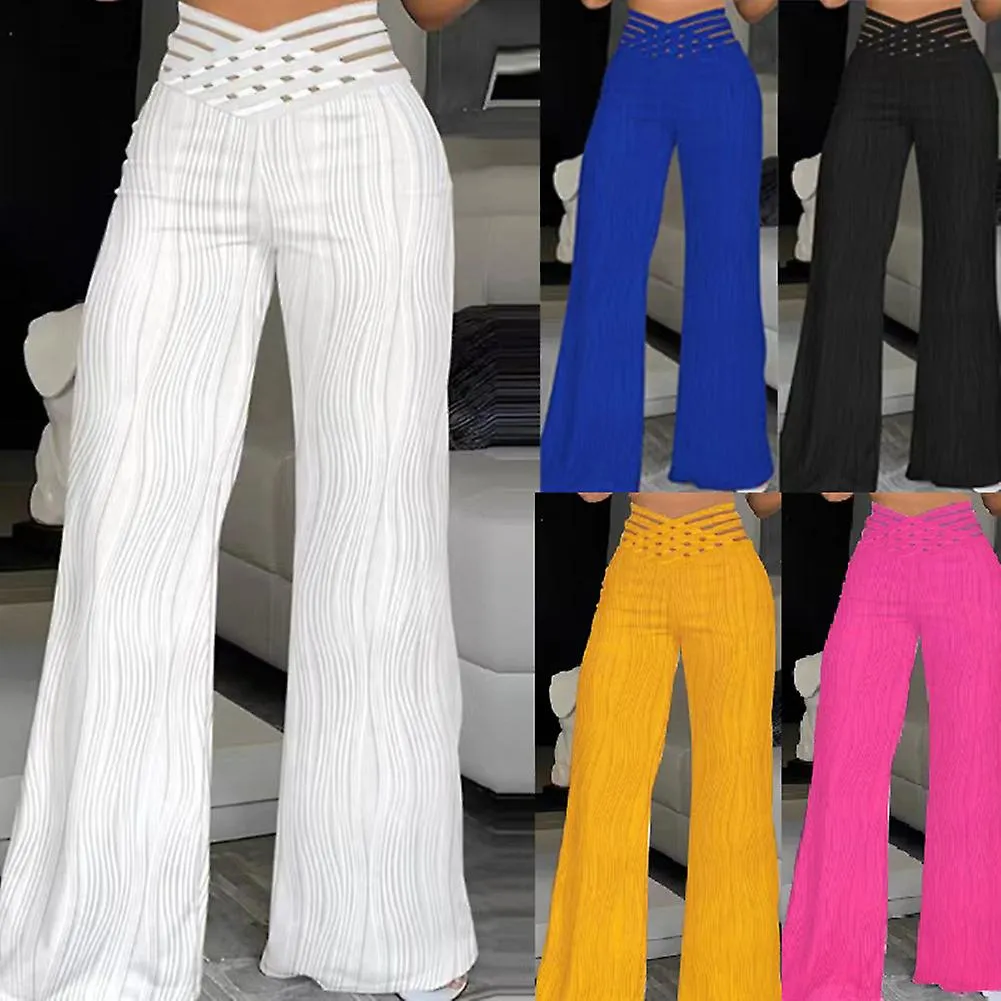 High Waist Long Wide Leg Pants with Water Ripple Comfortable Breathable Trousers for Work Commuting