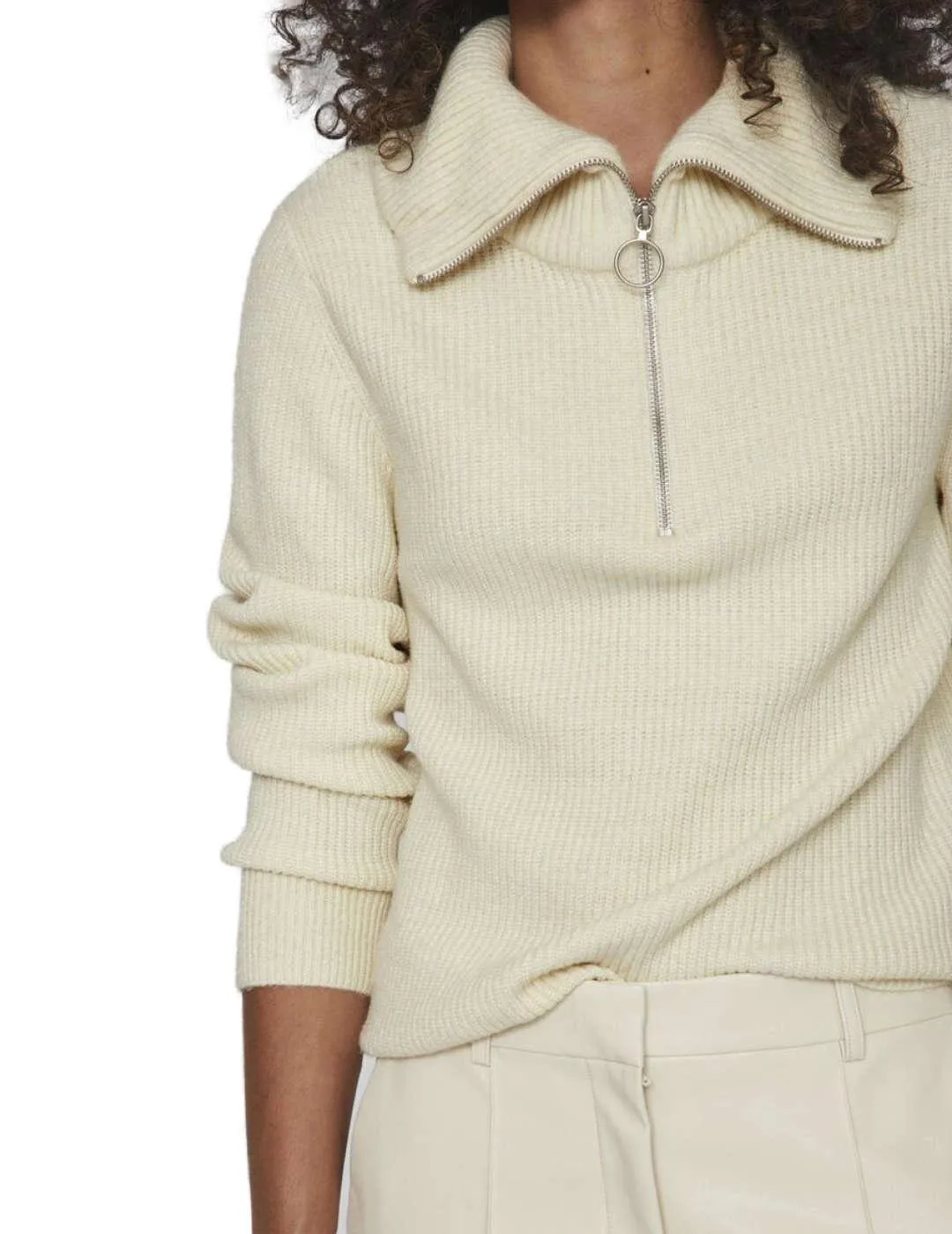 Jersey Vila Ril cremallera beige cremallera para mujer